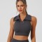Polo lapel vest with ribbed bra pads for women, slimming and transparent for running. Airy sleeveless yoga fitness top