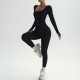 New cross-border seamless ribbed long-sleeved, high-elastic, tummy-control, body-shaping, fitness training, and yoga wear for women.