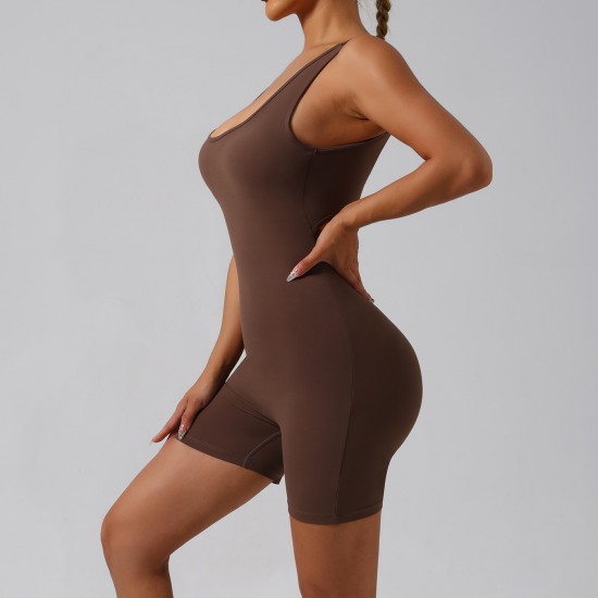 Cross-border best-selling 2025 Spring/Summer European and American slim-fitting hip-lifting bodysuit, feminine, U-neck, backless yoga workout wear.