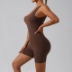 Cross-border best-selling 2025 Spring/Summer European and American slim-fitting hip-lifting bodysuit, feminine, U-neck, backless yoga workout wear.