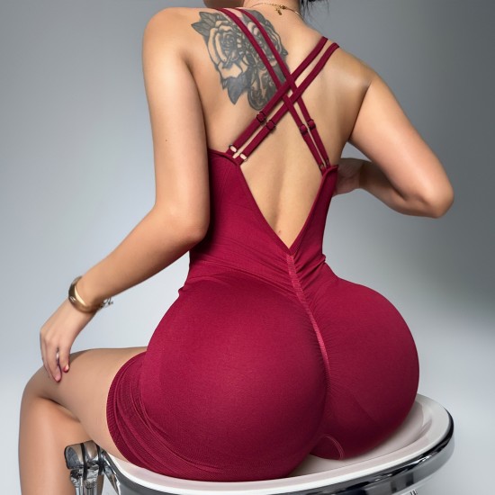 European and American cross-border hollow sexy back bodysuit, outdoor fitness, quick-drying, hip-lifting tight yoga suit for women.
