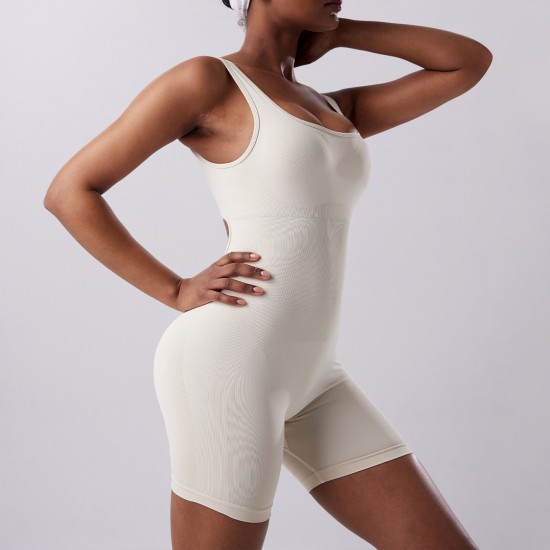 Temu's spring/summer seamless body-shaping sports bodysuit, back-enhancing, tights, and sleeveless fitness bodysuit for women.
