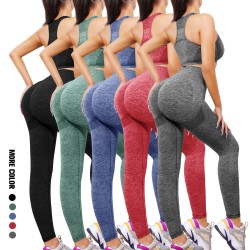 Cross-border Yoga Wear, Peach-Shaped, High-Waisted, Breathable, Elastic, Hip-Performing, Fitness Tank Top, Two-Piece Set