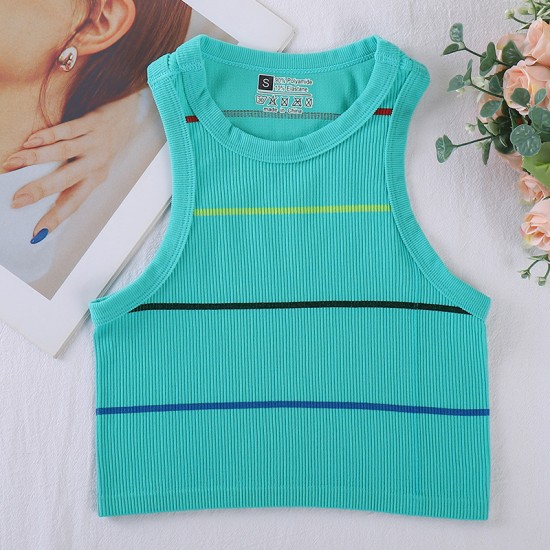 Retro American-style colorful striped knitted vest for women, summer base layer, halter top for outerwear.