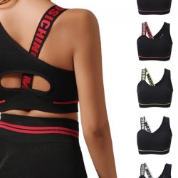 Cross-border one-shoulder, English-style, beautiful back, elastic push-up sports bra, running and fitness three-quarter pants set.