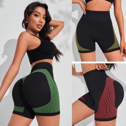 Cross-border contrast color yoga tights, peach hip shorts, European and American style, high-waisted, hip-lifting, quick-drying yoga shorts