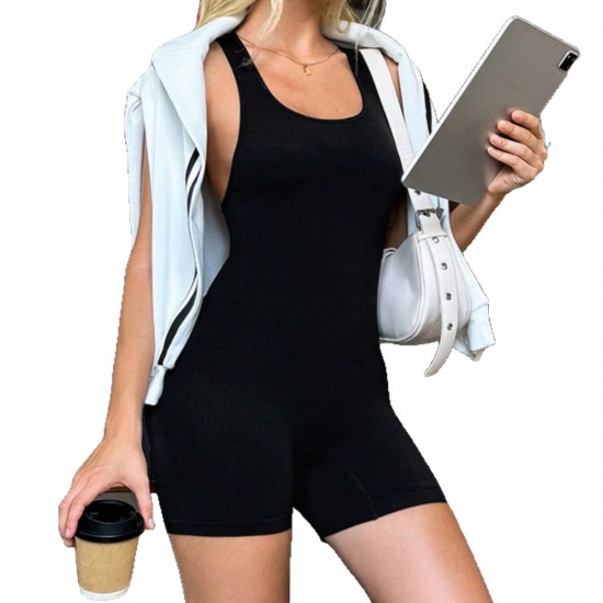 New European and American seamless yoga jumpsuits for women, sleeveless, tight, and sexy fitness running jumpsuits