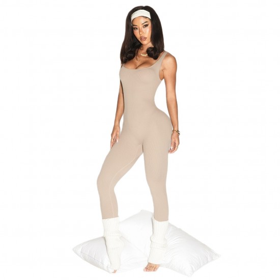 Best-selling cross-border seamless, high-elastic, ribbed yoga jumpsuit for women, waist-lifting, and hip-enhancing fitness jumpsuit for women, suitable for outdoor wear