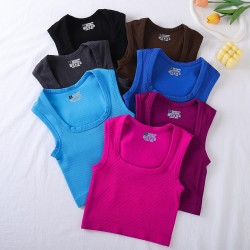 New Amazon large square-neck ribbed yoga vest, quick-drying, versatile for running.