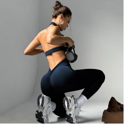 Spring/Summer Hot Sale Women's solid-color, sexy, back-enhancing, quick-drying, workout, hip-lifting, yoga bodysuit for outdoor use.