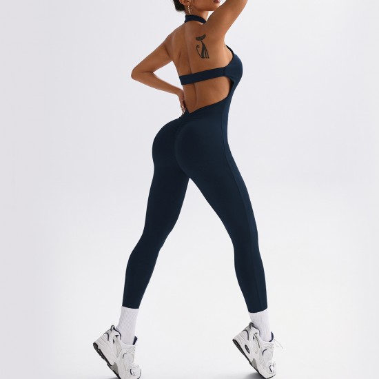 Spring/Summer Hot Sale Women's solid-color, sexy, back-enhancing, quick-drying, workout, hip-lifting, yoga bodysuit for outdoor use.