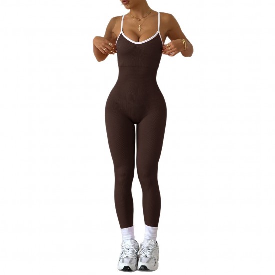 European and American hot-selling contrasting color suspenders for outdoor sports, sleeveless, quick-drying, ribbed, tight-fitting yoga suit.