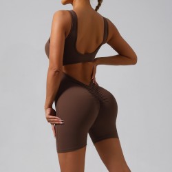 Cross-border best-selling 2025 Spring/Summer European and American slim-fitting hip-lifting bodysuit, feminine, U-neck, backless yoga workout wear.