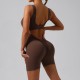 Cross-border best-selling 2025 Spring/Summer European and American slim-fitting hip-lifting bodysuit, feminine, U-neck, backless yoga workout wear.