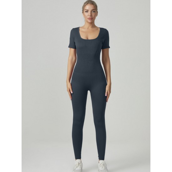 European and American summer tights, seamless yoga bodysuit, high-strength ribbed shorts, fitness and fitness wear for women.