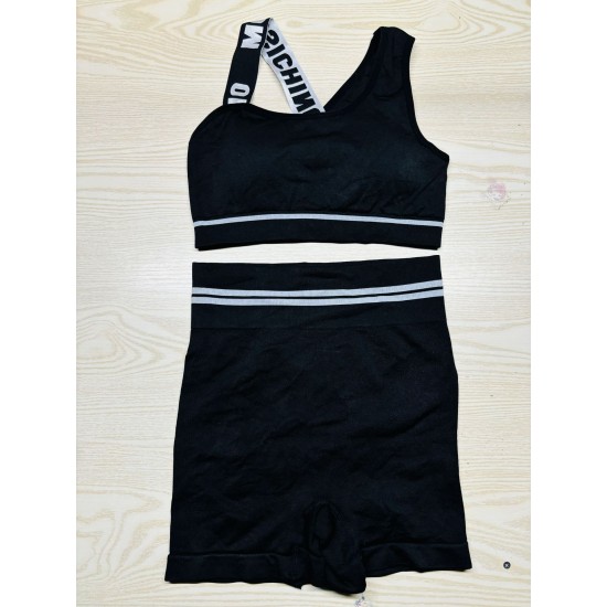 Cross-border one-shoulder, English-style, beautiful back, elastic push-up sports bra, running and fitness three-quarter pants set.
