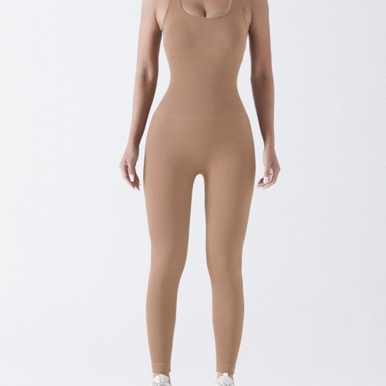 Double-layer Knitted Padded Ribbed Bodysuit, Seamless Bodysuit, Fitness Yoga Bodysuit