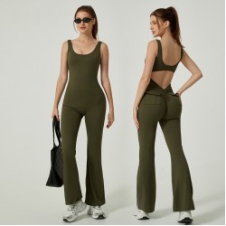 Best-selling cross-border quick-drying yoga jumpsuit, one-piece yoga jumpsuit for women, slimming, tummy-control, and hip-lifting, slightly flared fitness jumpsuit