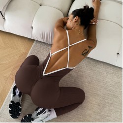 European and American hot-selling contrasting color suspenders for outdoor sports, sleeveless, quick-drying, ribbed, tight-fitting yoga suit.