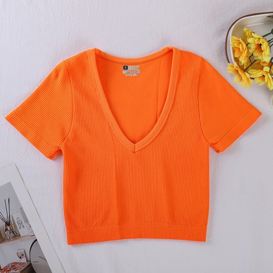 New cross-border V-neck T-shirt, Amazon yoga short-sleeved tights for spring/summer.