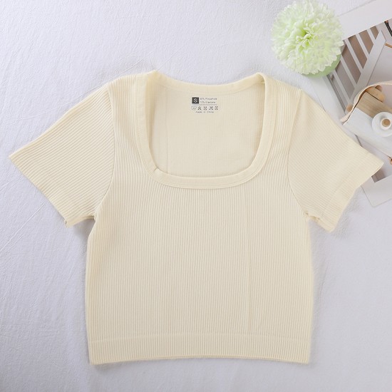 Best-selling cross-border T-shirt, Amazon large square-neck yoga short-sleeved tights for autumn.