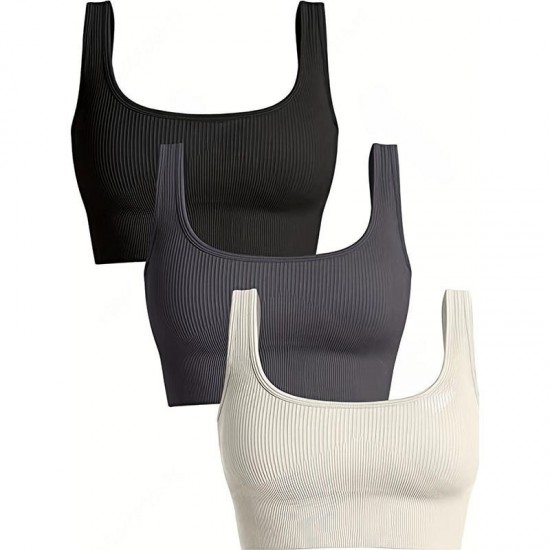European and American solid color ribbed yoga bra, U-shaped, seamless, cross-border sports and fitness yoga vest bra for women