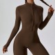 New cross-border tight, zippered, long-sleeved, slim-fitting, hip-revealing fitness bodysuits for women, running and exercise.