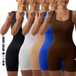 Double-Layered with Bra Pads European and American cross-border threaded yoga one-piece, seamless sportswear, fitness wear, sexy peach lift.
