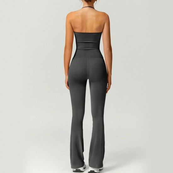 Cross-border best-selling fashion slim-fit flared jumpsuit for women, featuring a beautiful back and hip-lifting fitness yoga jumpsuit. Suitable for outdoor wear.
