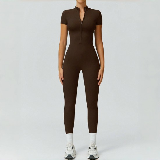 TK's popular high-stretch, quick-drying bodysuit with front zipper for outer wear, a breathable, tight-fitting yoga jumpsuit