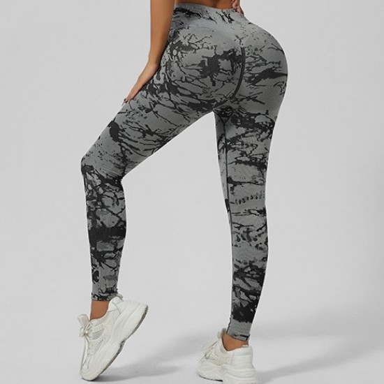 Seamless tie-dye yoga bodysuit, beautiful back, sports bra, high-waisted, peach-butt lift, fitness and fitness leggings for women.