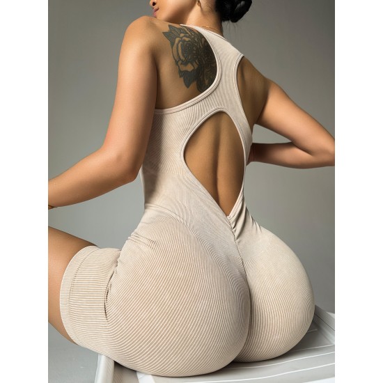 Sample #cross-border ribbed tight yoga jumpsuit, sexy seamless, high-stretch sportswear. Suit
