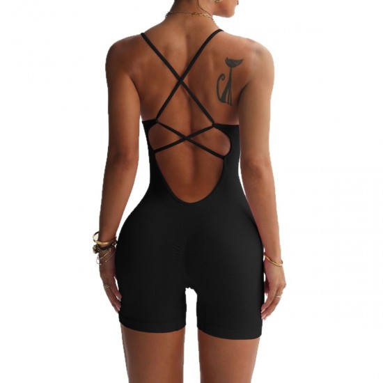 Yoyo recommended yoga jumpsuit for women, high-waisted hip-lifting jumpsuit, seamless cross-strap, open-back fitness suit.
