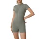European and American summer zippered short-sleeved yoga jumpsuit, nude, stretchy, slimming, dance, and fitness quick-drying sports jumpsuit