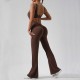 New Cross-border European and American Hollow Back Bodysuit, Peach Hip-Lifting Fitness Fitness Suit, Slightly Flared Yoga Bodysuit for Women