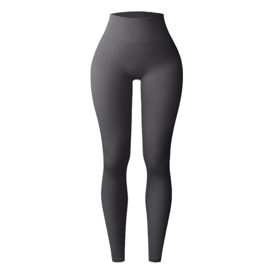 Cross-border sports and seamless, export-oriented European and American high-waisted, peach hip striped cropped fitness pants for women