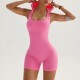 Cross-border European and American Solid Color Hooded Yoga Bodysuit, Hollow Back, Seamless Fitness Bodysuit for Women