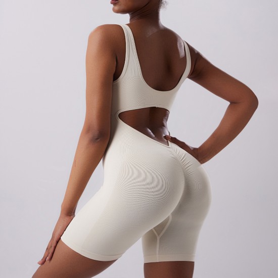 Temu's spring/summer seamless body-shaping sports bodysuit, back-enhancing, tights, and sleeveless fitness bodysuit for women.