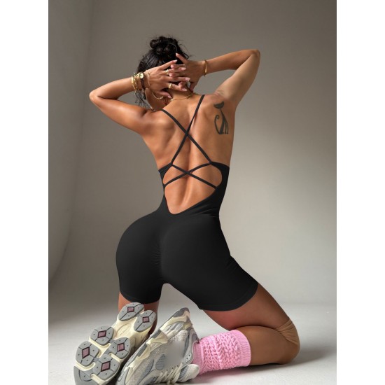 Yoyo recommended yoga jumpsuit for women, high-waisted hip-lifting jumpsuit, seamless cross-strap, open-back fitness suit.