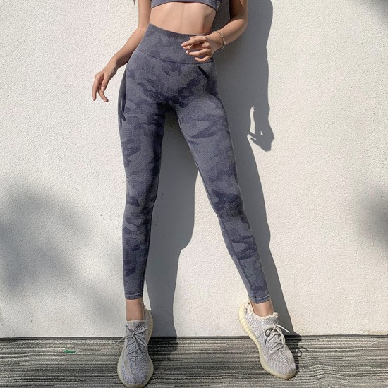 Yoga pants, high-waisted, elastic, hip-lifting, sand-washed, camouflage, quick-drying, running, tummy-control, fitness pants for women