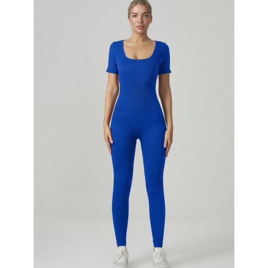 European and American summer tights, seamless yoga bodysuit, high-strength ribbed shorts, fitness and fitness wear for women.