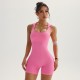 Cross-border European and American Solid Color Hooded Yoga Bodysuit, Hollow Back, Seamless Fitness Bodysuit for Women
