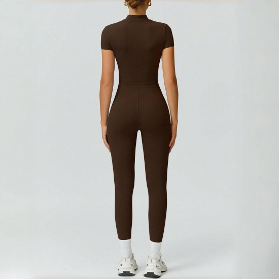 TK's popular high-stretch, quick-drying bodysuit with front zipper for outer wear, a breathable, tight-fitting yoga jumpsuit