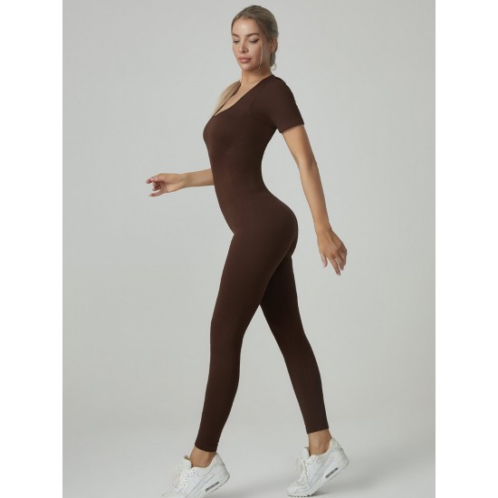 European and American summer tights, seamless yoga bodysuit, high-strength ribbed shorts, fitness and fitness wear for women.