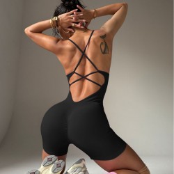 Yoyo recommended yoga jumpsuit for women, high-waisted hip-lifting jumpsuit, seamless cross-strap, open-back fitness suit.