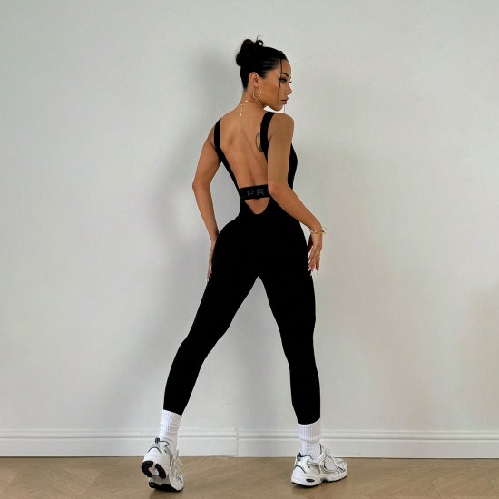 Cross-border European and American tight-fitting bodysuit for women, perfect for backs, high-stretch, one-piece yoga suit for outdoor wear.