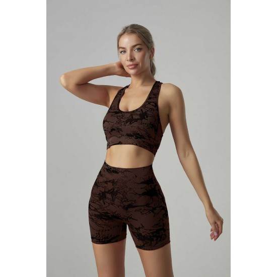 Cross-border High-Waisted Abdominal-Controlling Fitness Short-Sleeve Quick-Drying Tight Running Pants, Tie-Dye Jacquard Yoga Pants for Women