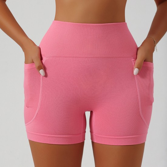 Cross-border European and American Sports Shorts Quick-Drying Tight Yoga Pants with Pockets for Cycling and Running Fitness Shorts