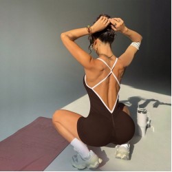 Amazon's best-selling seamless, ribbed, perfect-back fitness bodysuit for women, sleeveless, hip-lifting, backless, tight-fitting yoga suit.