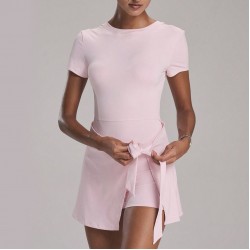 European and American fake two-piece tight sports dress, sexy slit straps, U-shaped back bodysuit.